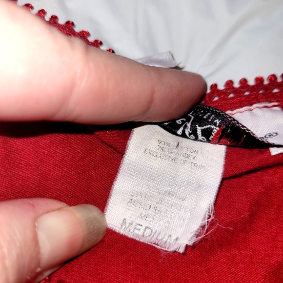 VTG 90s ❤️ Self Esteem ❤️ Red Peasant Blouse w/ Lace Empire Waist & Bell Sleeves - Picture 7 of 14